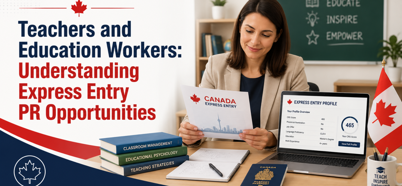 Teacher and education worker reviewing Express Entry documents for Canadian permanent residence