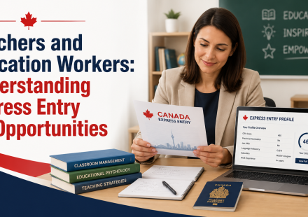 Teacher and education worker reviewing Express Entry documents for Canadian permanent residence