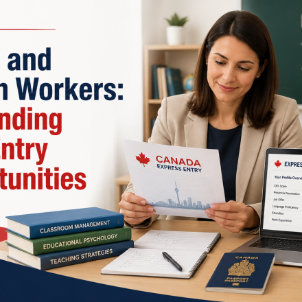 Teacher and education worker reviewing Express Entry documents for Canadian permanent residence