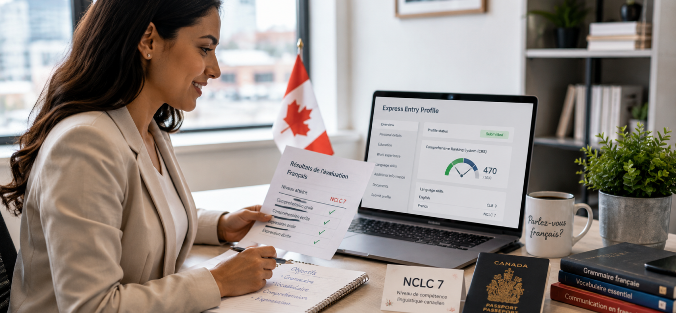 French speaking skilled worker reviewing Express Entry documents for Canadian permanent residence