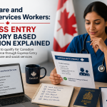 Healthcare and social services worker reviewing Express Entry documents for Canadian permanent residence