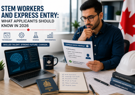 STEM professional reviewing Express Entry documents for Canadian permanent residence