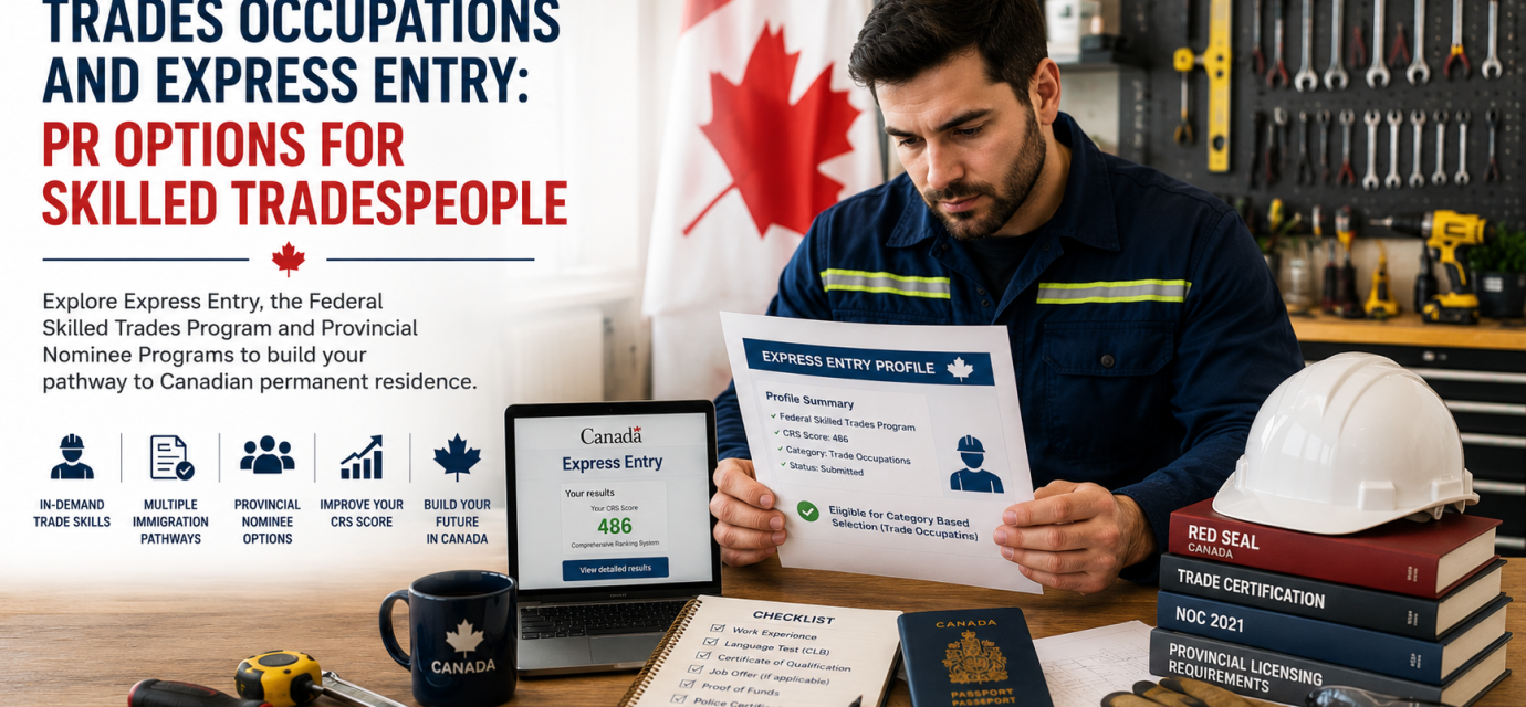 Skilled tradesperson reviewing Canadian permanent residence options through Express Entry and provincial nominee programs