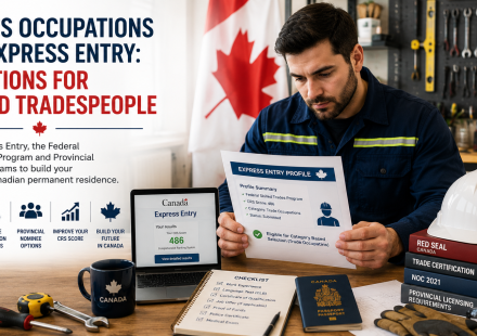 Skilled tradesperson reviewing Canadian permanent residence options through Express Entry and provincial nominee programs