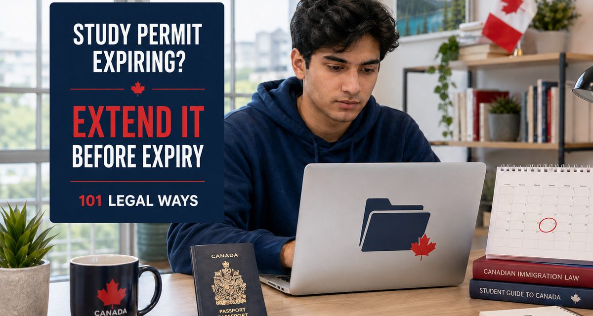 International student checking a calendar and preparing a Canadian study permit extension before expiry