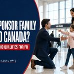 Canadian family reuniting at an airport for a guide to family sponsorship in Canada