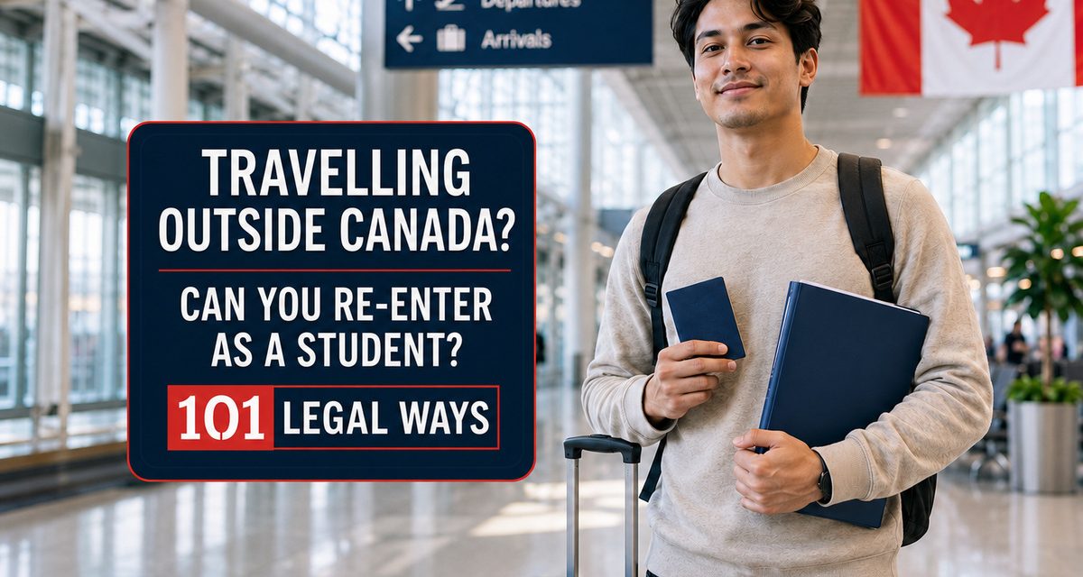 International student with luggage reviewing the documents needed to re-enter Canada