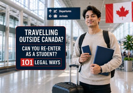 International student with luggage reviewing the documents needed to re-enter Canada