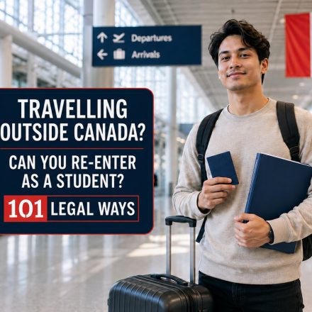 International student with luggage reviewing the documents needed to re-enter Canada