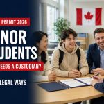 Minor international student meeting a parent, custodian and school administrator about Canadian study permit requirements