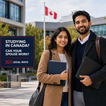 International student couple reviewing spousal open work permit eligibility in Canada