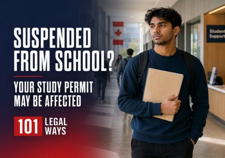 International student holding a school folder after an academic suspension in Canada