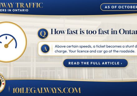 How fast is too fast in Ontario? 101 Legal Ways summary card with the Ontario Court of Justice in Toronto