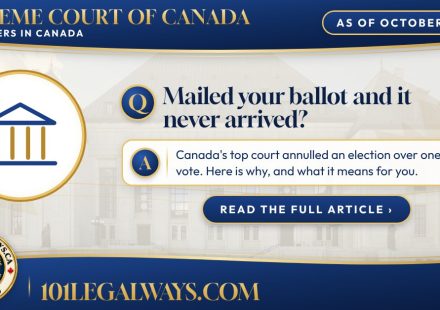 Mailed your ballot and it never arrived? 101 Legal Ways summary card with the Supreme Court of Canada building